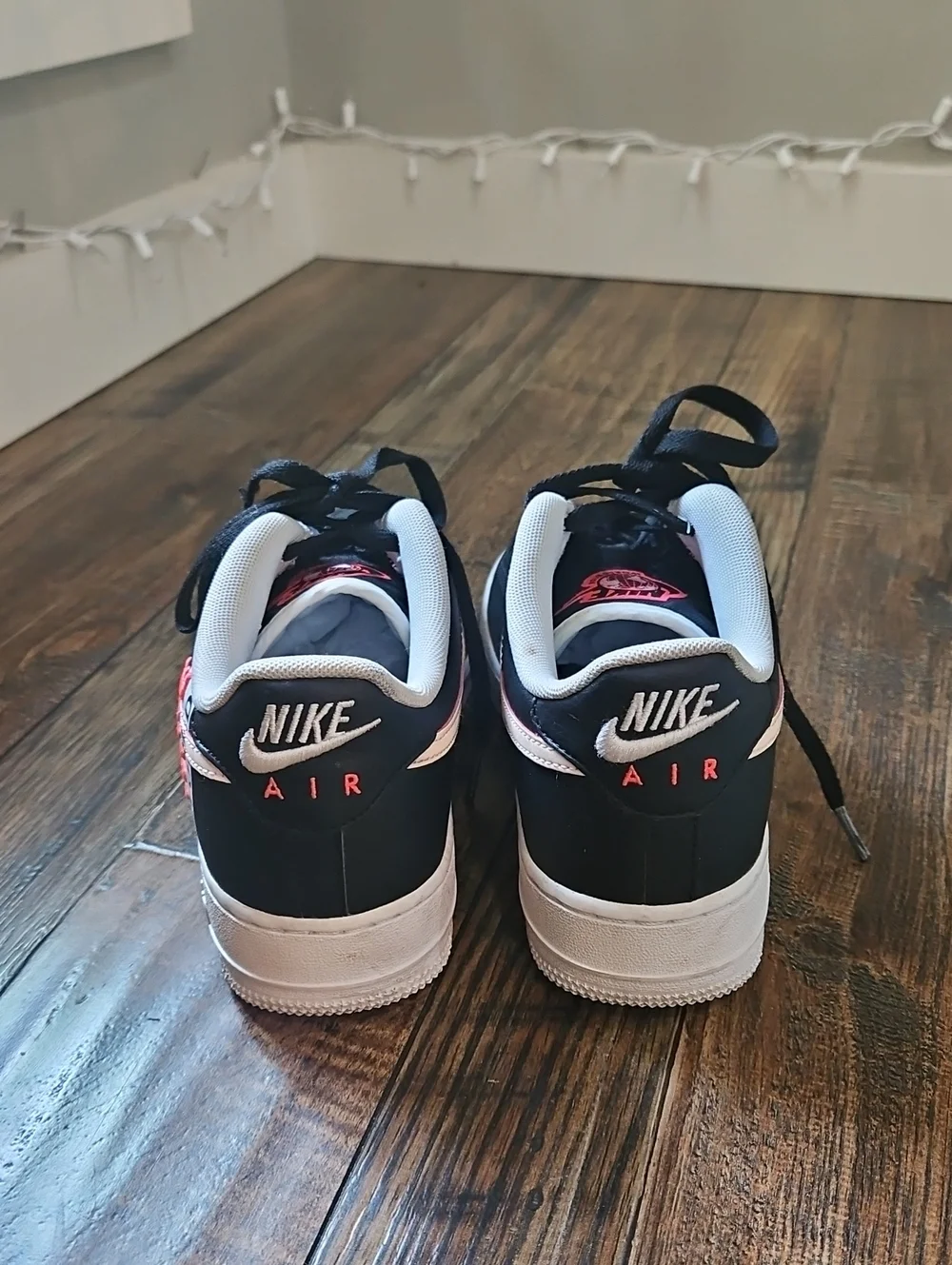 Nike Air Black‎ Leather Sneakers with Peachy Pink Swoosh & World Worlwide Emblem